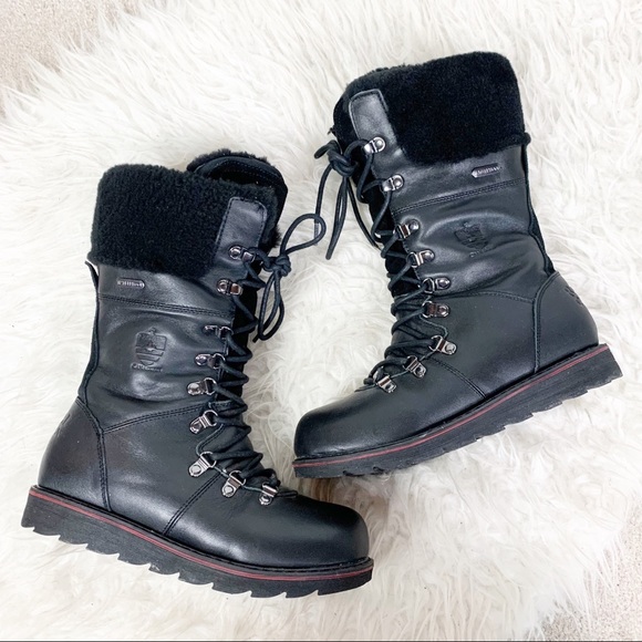 Royal Canadian Shoes - ROYAL CANADIAN Tall Lace Up Shearling Trim Waterproof Leather Winter Snow Boots